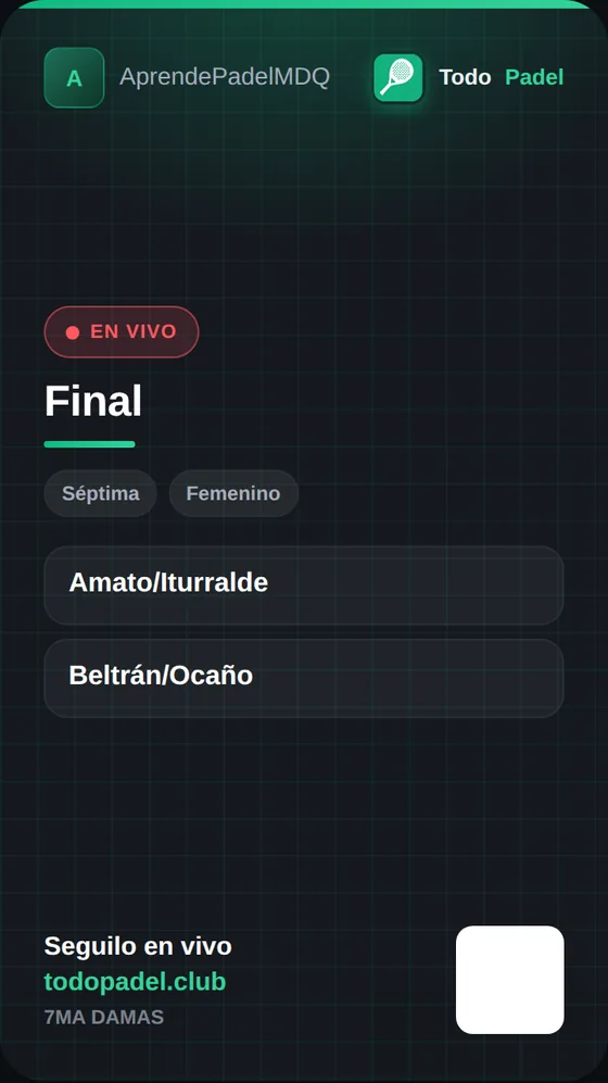 Placa para historias con el partido en vivo y el link al torneo